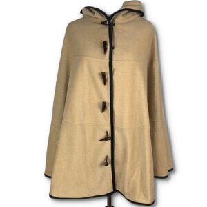 Womens cape Beige toggle button down hooded